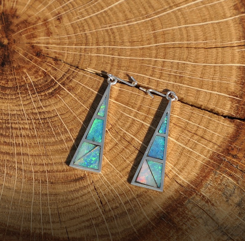 Silver dangle/drop opal inlay earrings