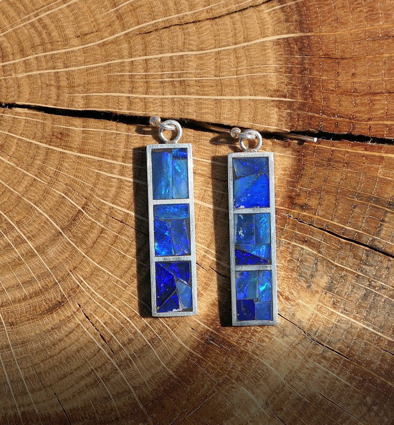 Silver dangle/drop opal inlay earrings