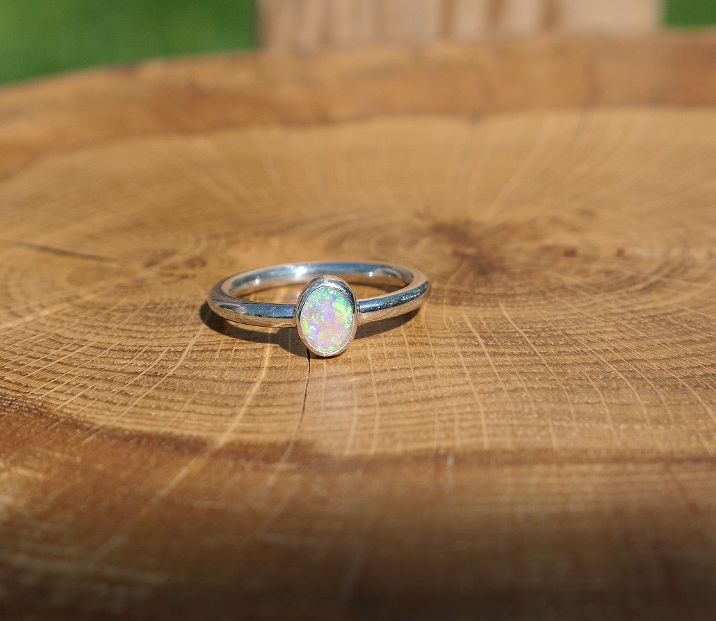 Silver Opal ring size Q-1/2 / 8.5