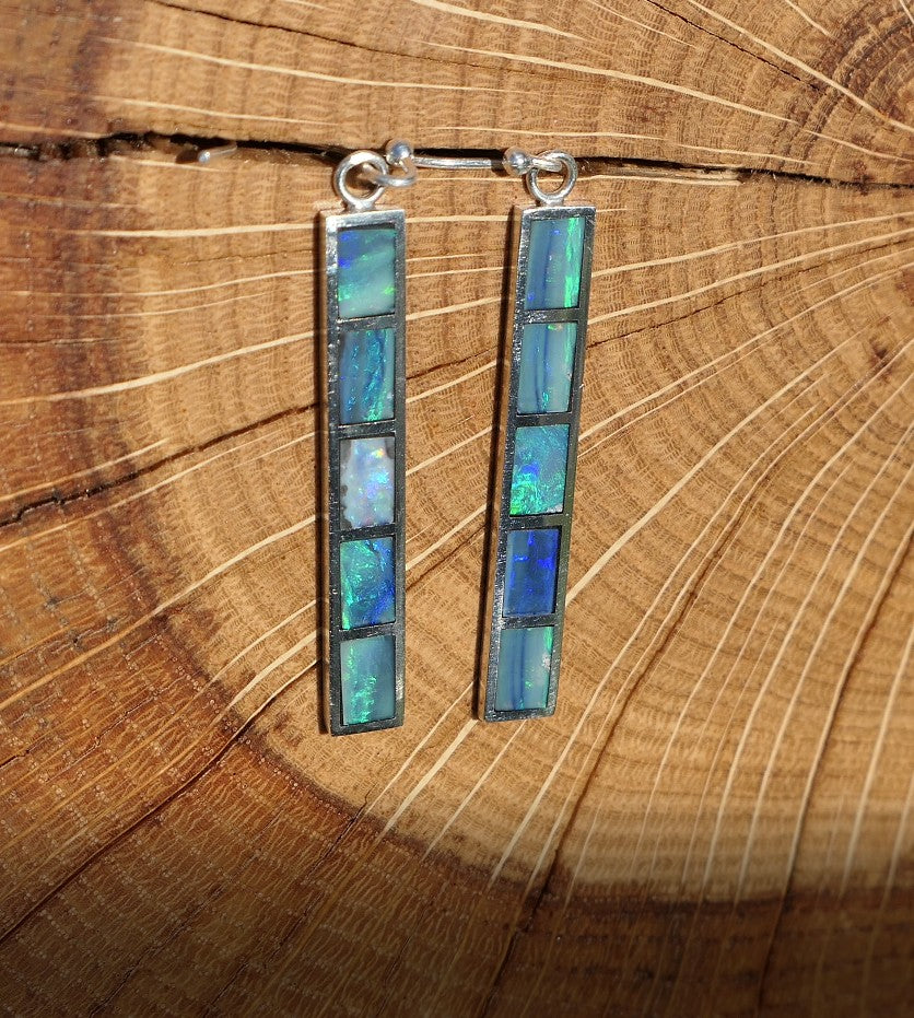 Silver dangle/drop opal inlay earrings