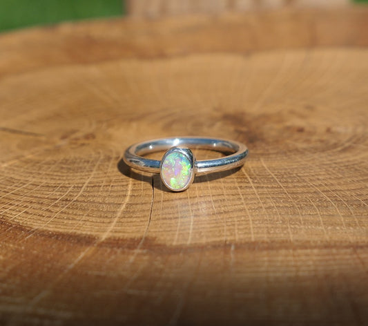 Silver Opal ring size Q-1/2 / 8.5
