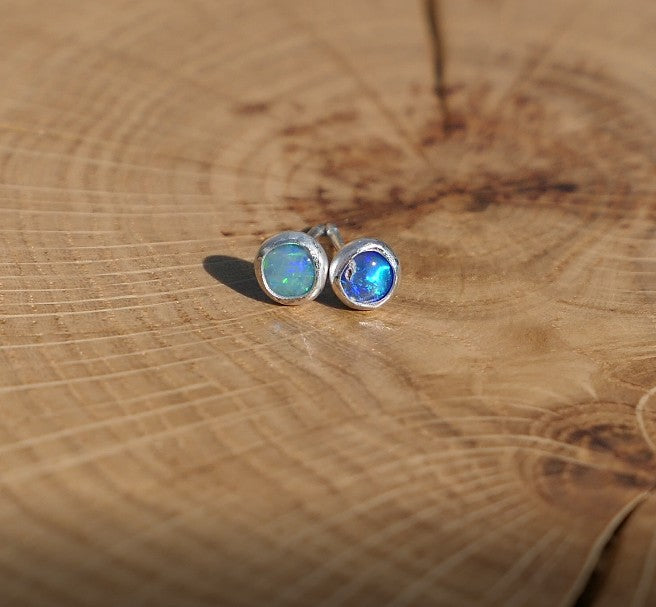 4mm silver solid opal earstuds