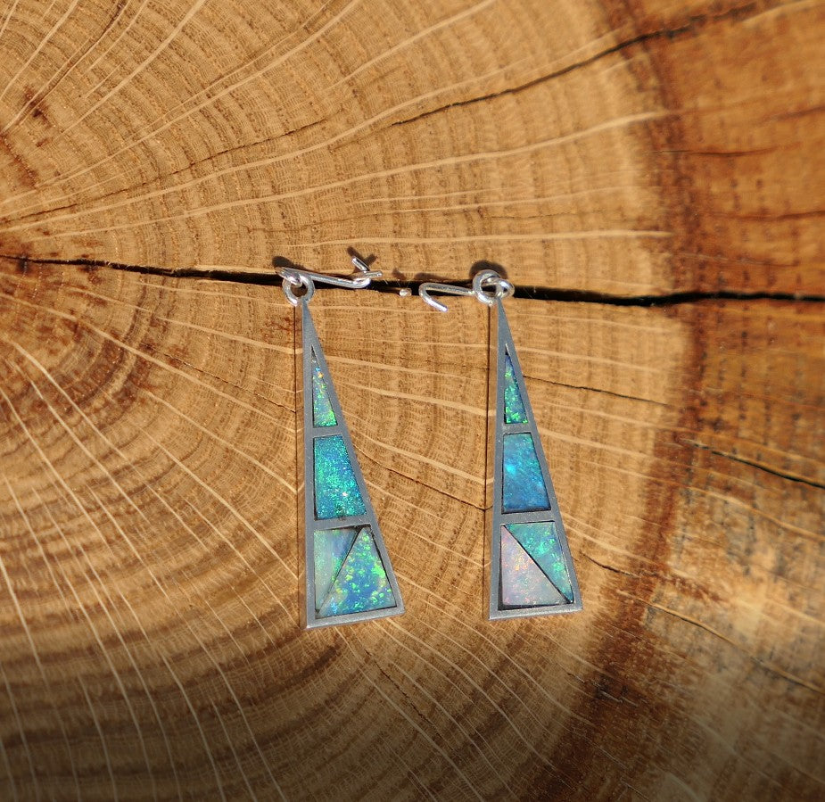 Silver dangle/drop opal inlay earrings