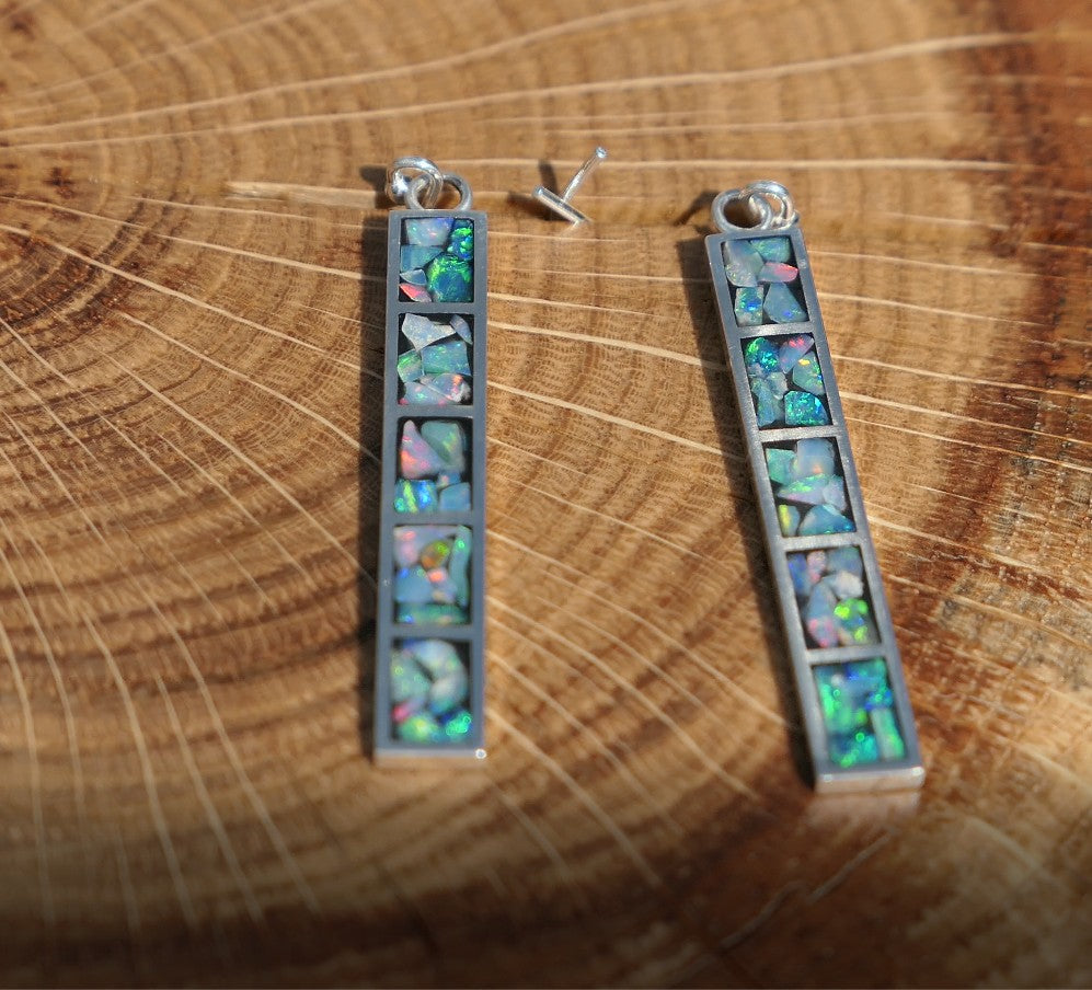 Silver dangle/drop opal inlay earrings