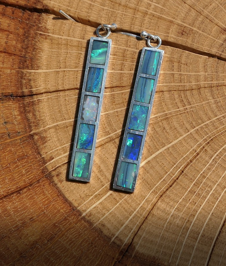 Silver dangle/drop opal inlay earrings