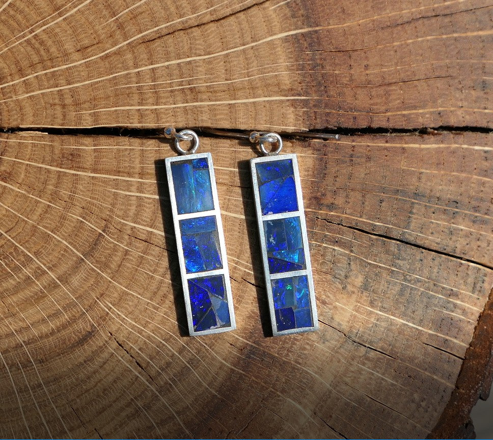 Silver dangle/drop opal inlay earrings