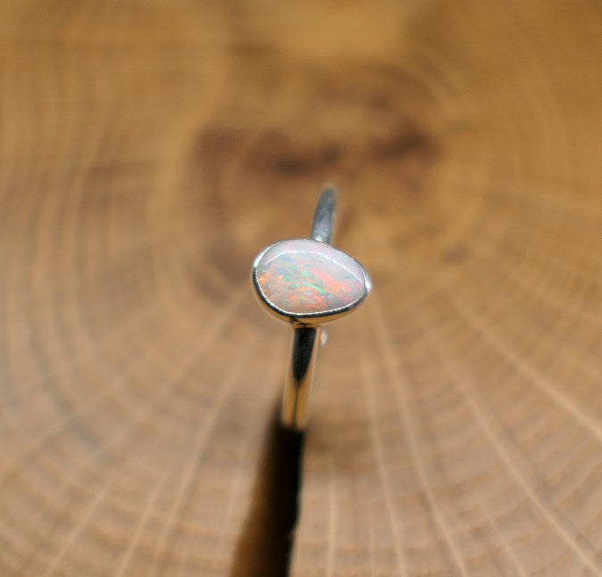 Silver Opal ring size Q-1/2 - 8.5 US