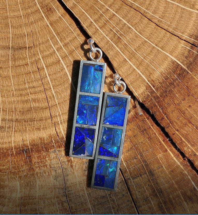 Silver dangle/drop opal inlay earrings