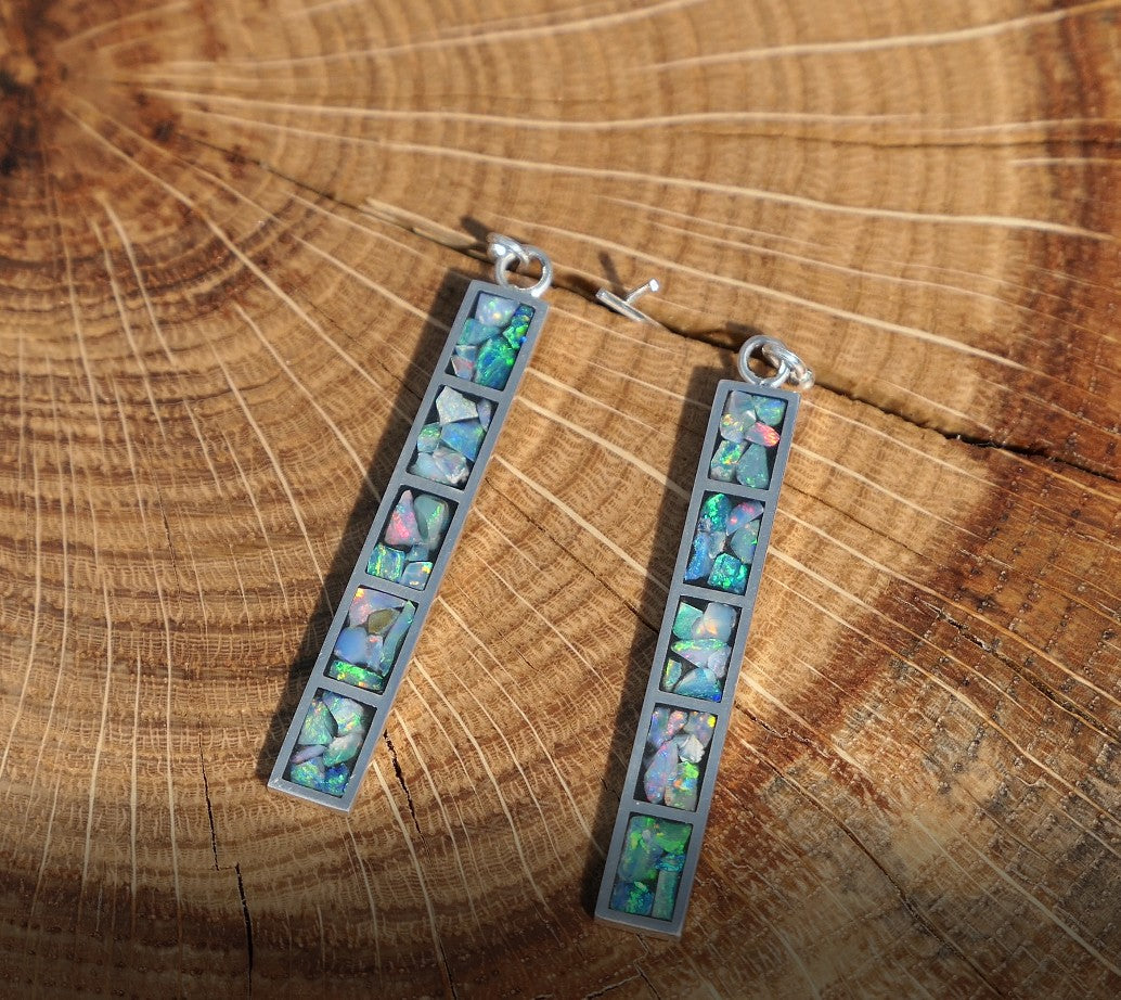 Silver dangle/drop opal inlay earrings