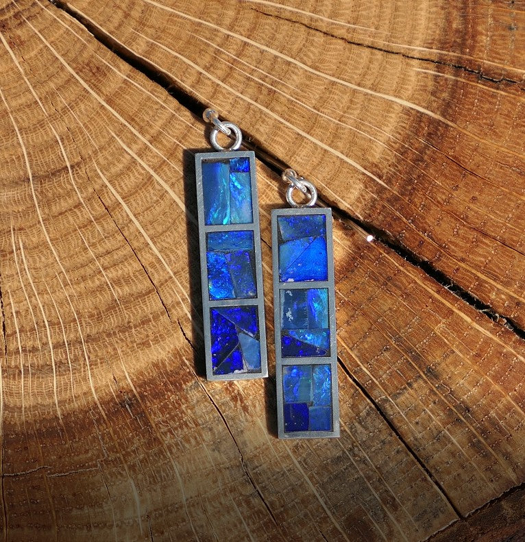 Silver dangle/drop opal inlay earrings