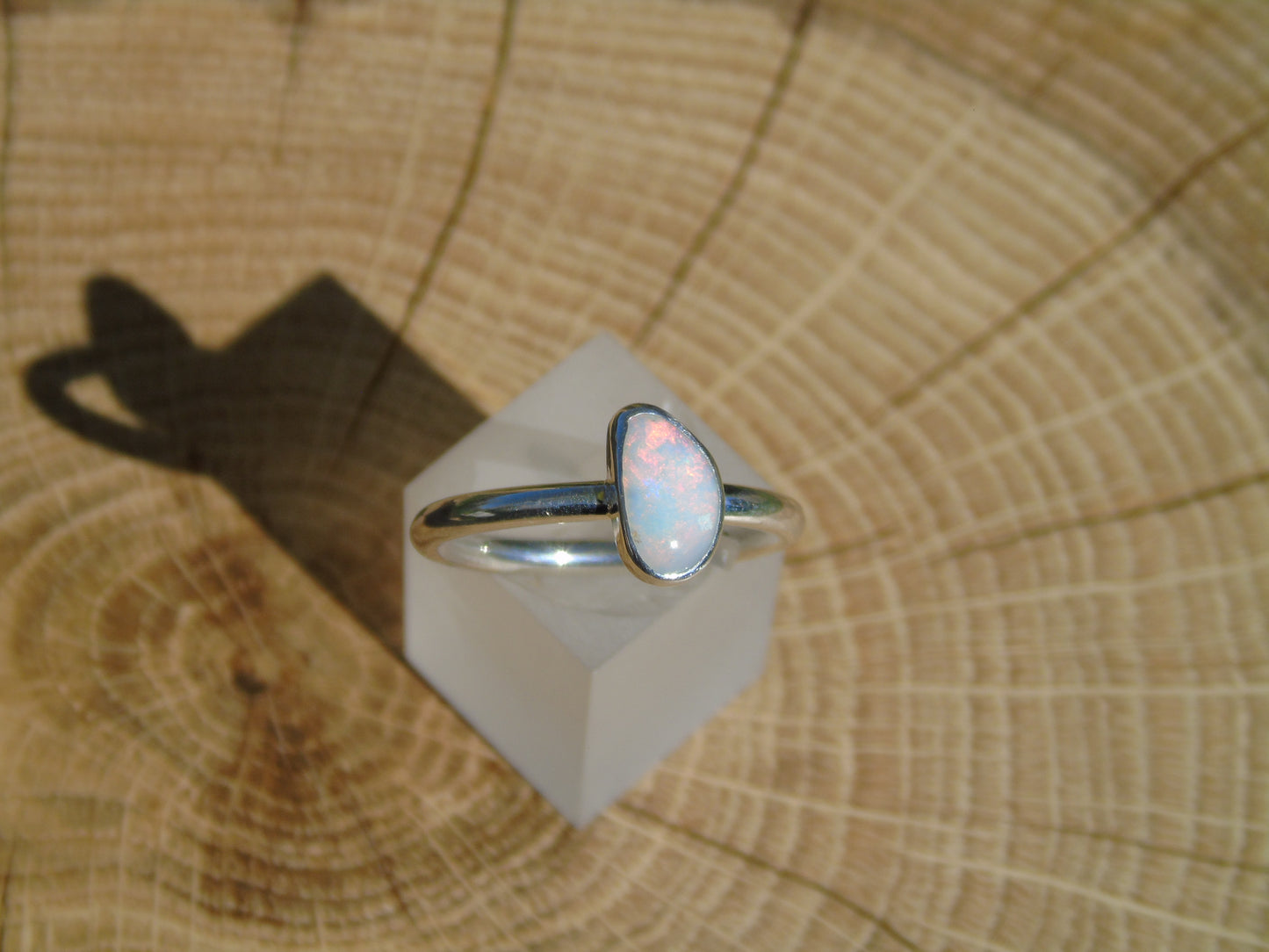 Silver solid opal ring size P - 7.75 - 7-3/4
