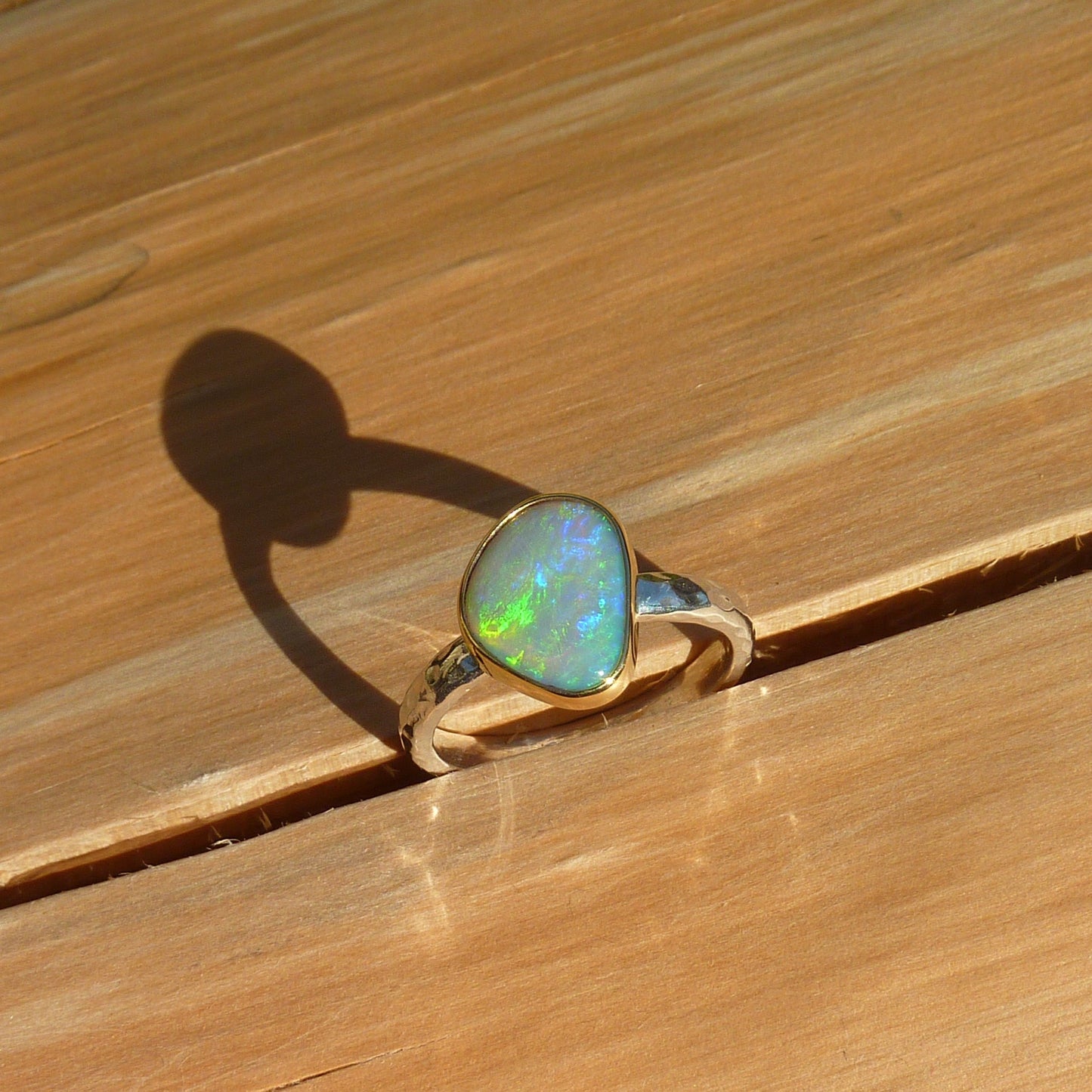 Size 9 silver opal ring with 18k gold bezel