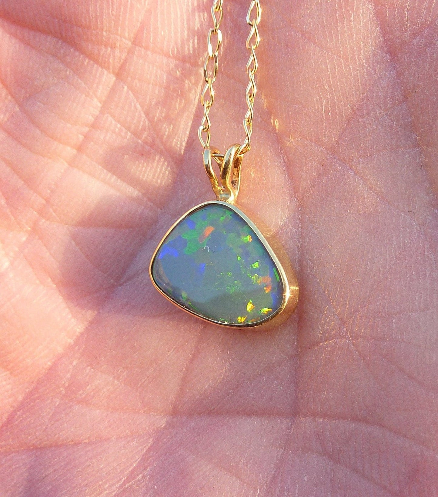 18k gold solid opal pendant