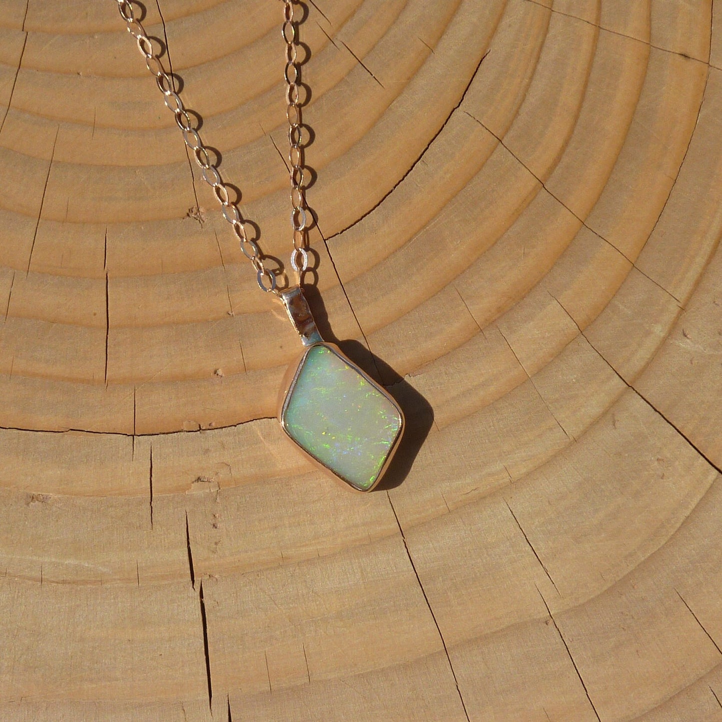 9k rose gold unique double sided opal pendant