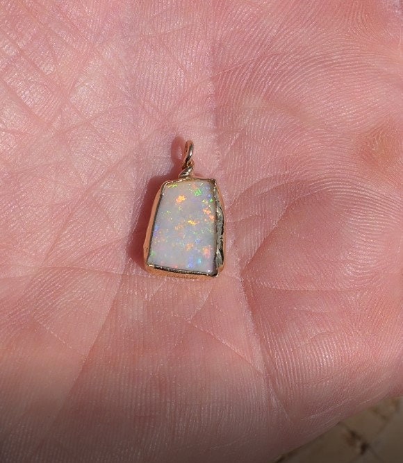 18k gold unique double sided opal pendant
