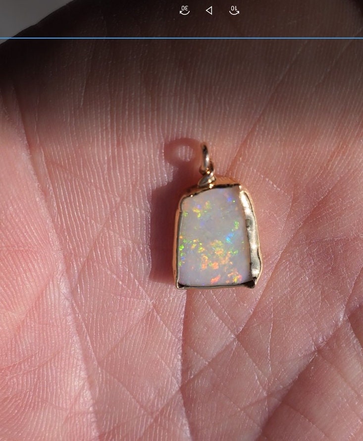 18k gold unique double sided opal pendant