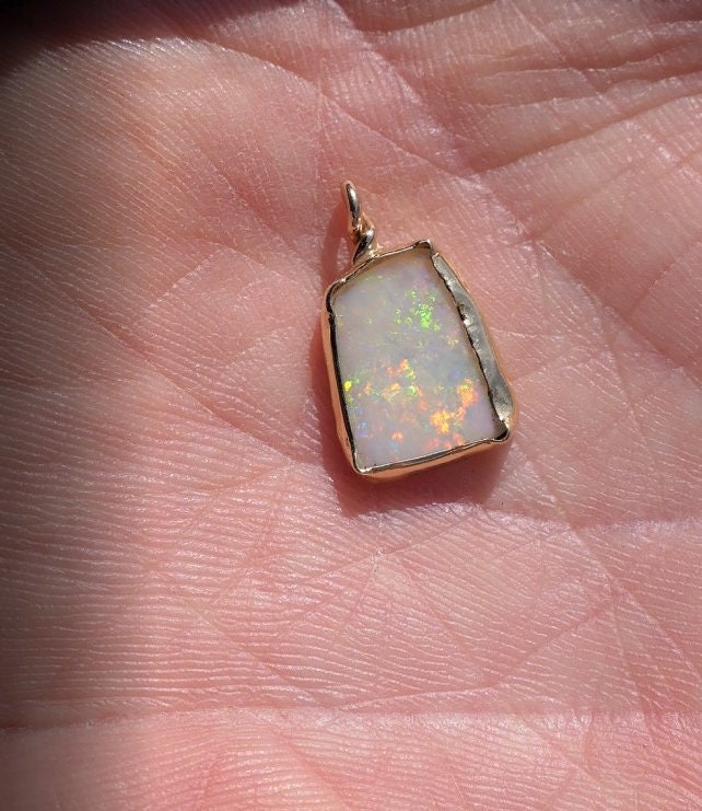 18k gold unique double sided opal pendant
