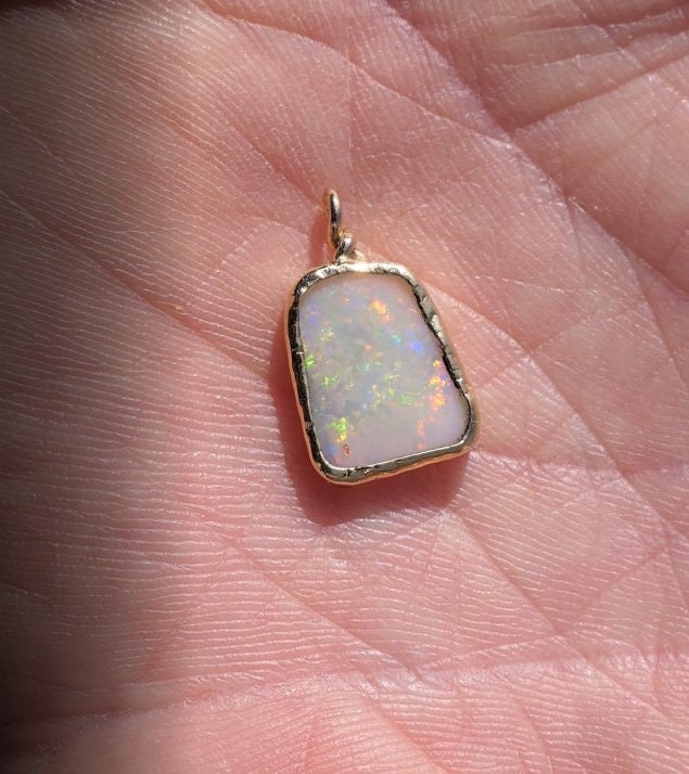 18k gold unique double sided opal pendant