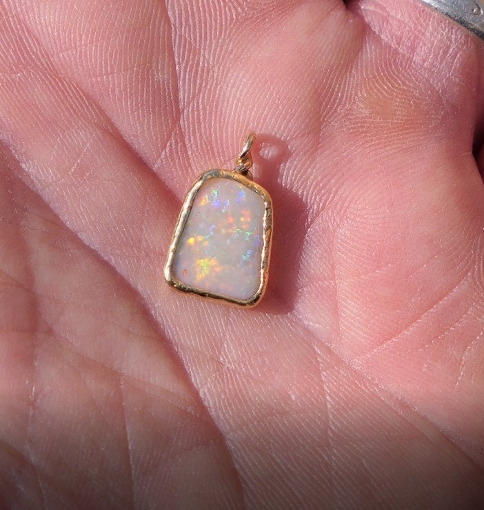 18k gold unique double sided opal pendant