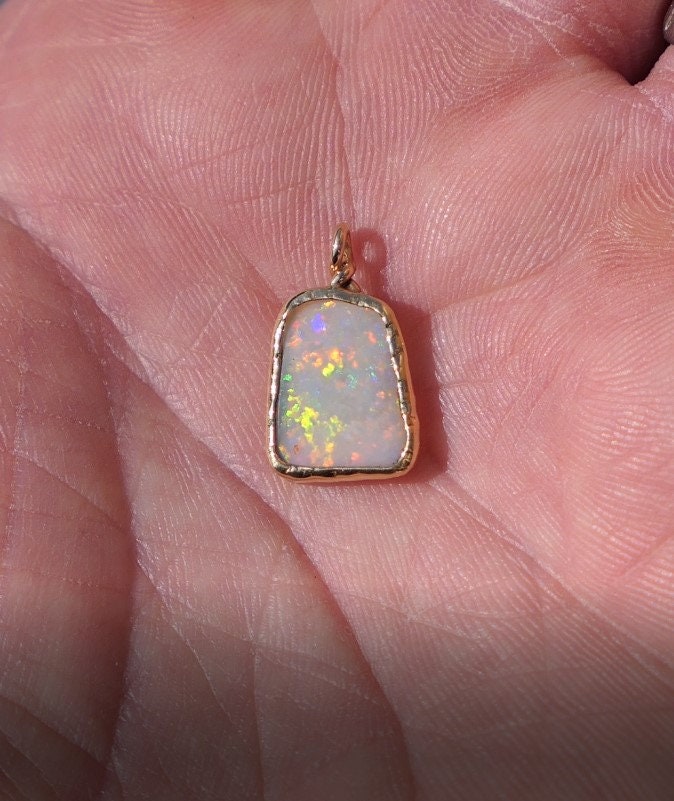 18k gold unique double sided opal pendant