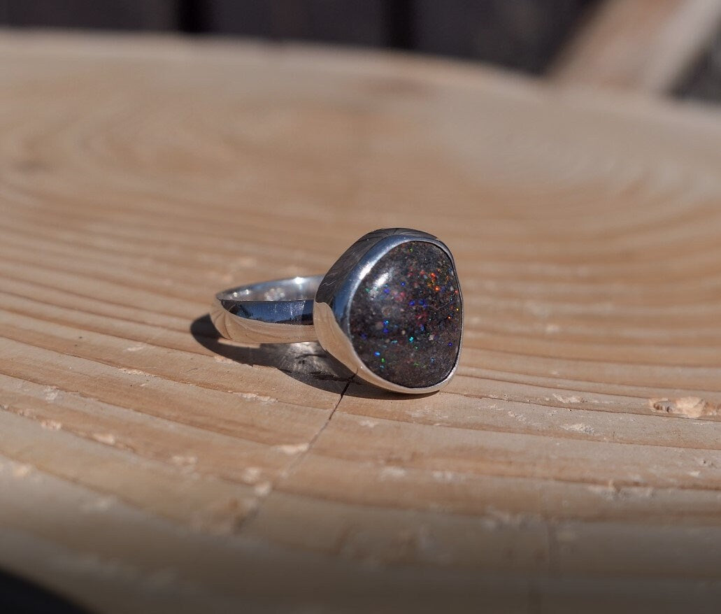 Silver opal ring size P
