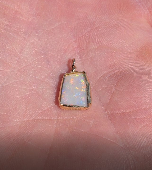 18k gold unique double sided opal pendant