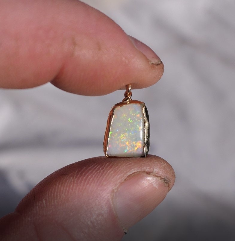 18k gold unique double sided opal pendant
