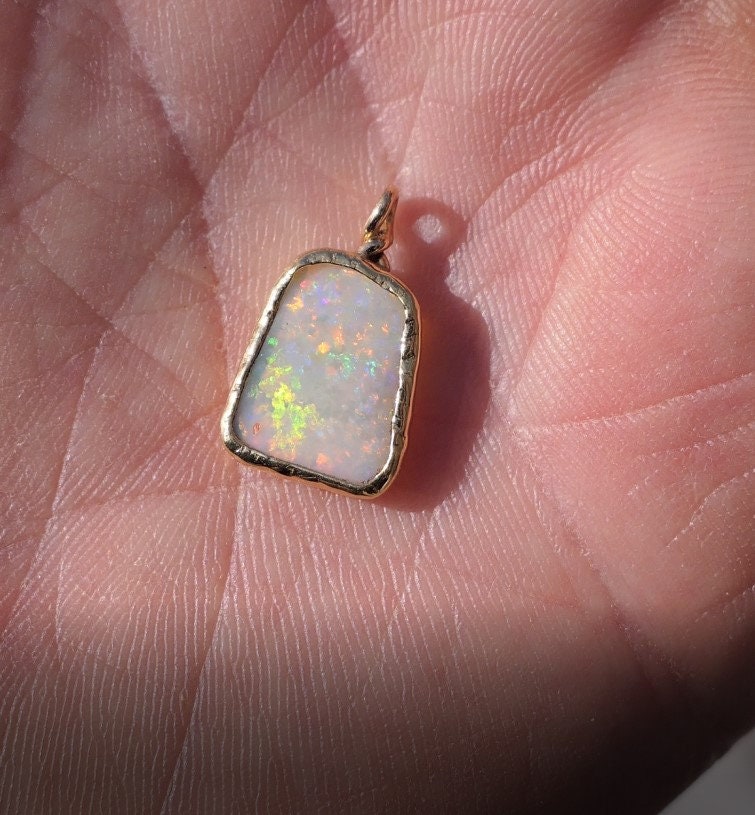 18k gold unique double sided opal pendant