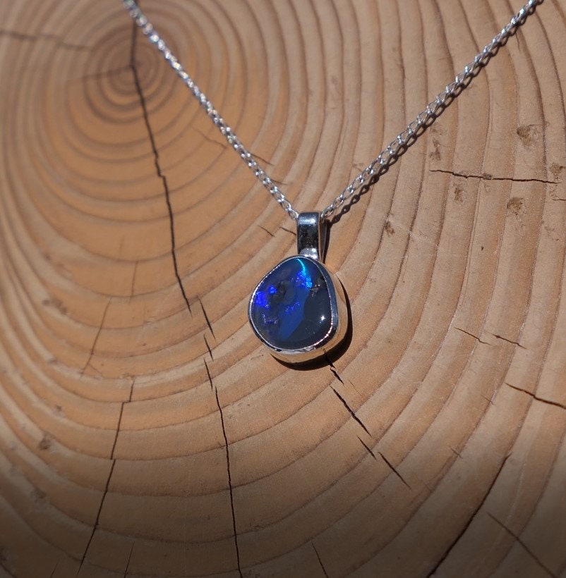 Natural Australian black opal pendant