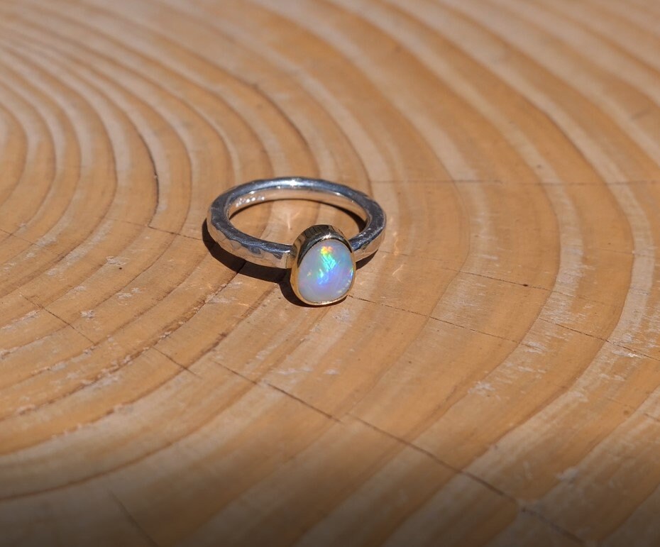 Coober Pedy opal ring with 18k gold bezel