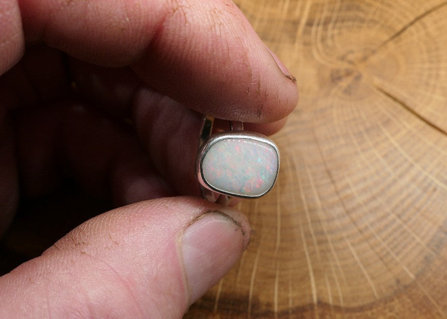 Silver Opal ring size P-1/2 - 8US