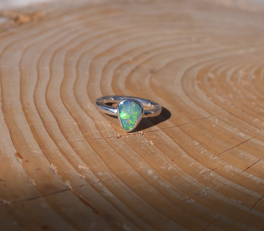 Silver opal ring, size K