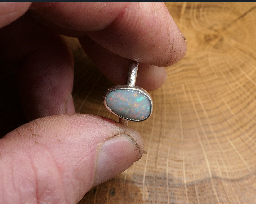 Silver Opal ring size P-1/2 - 8US