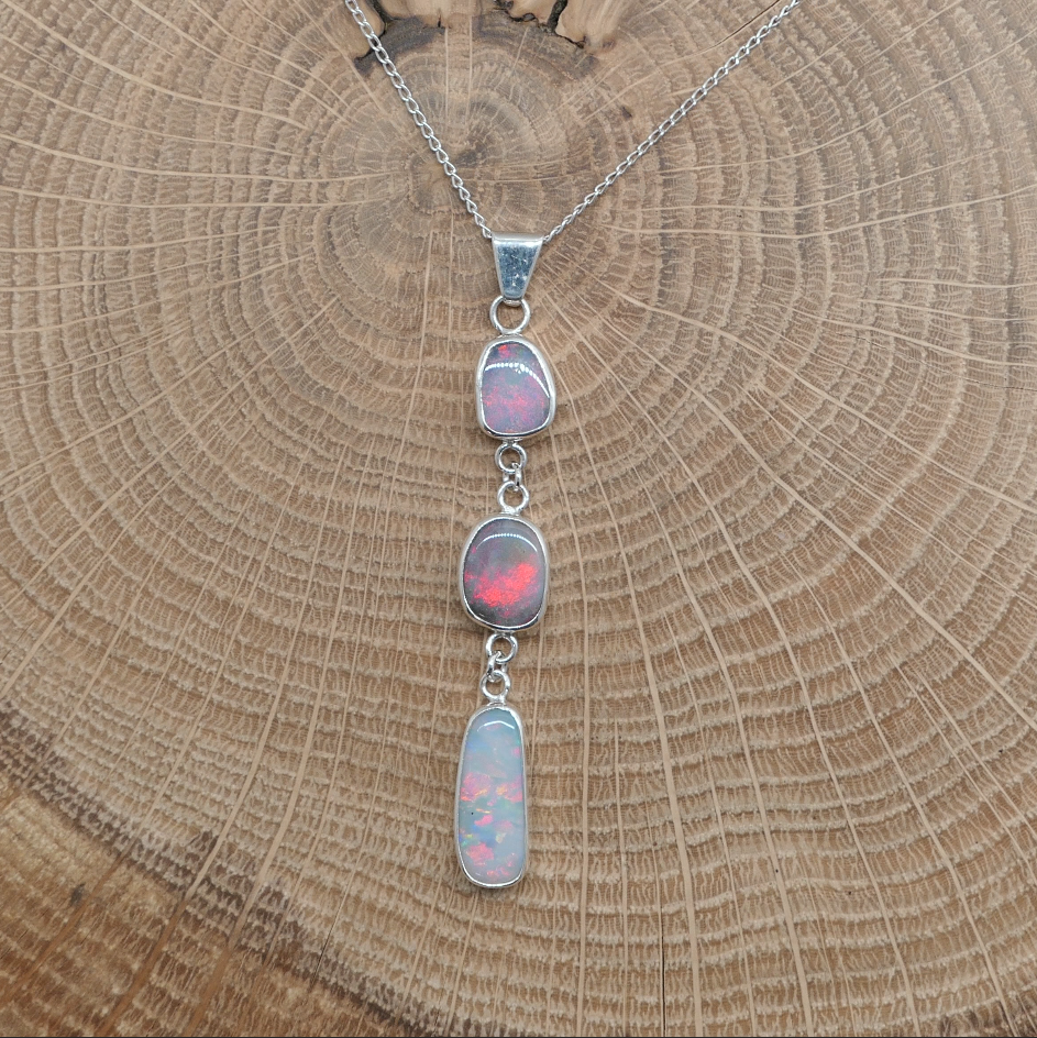 3-stone Silver opal pendant