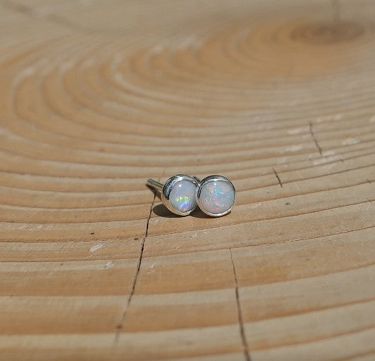 4mm silver opal earstuds