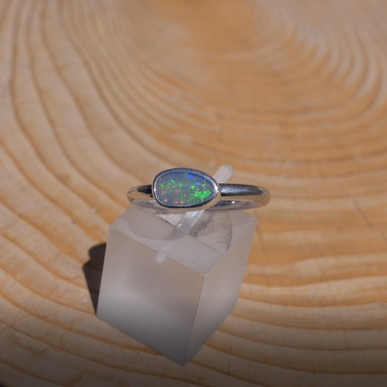 Silver opal ring, size K-1/2