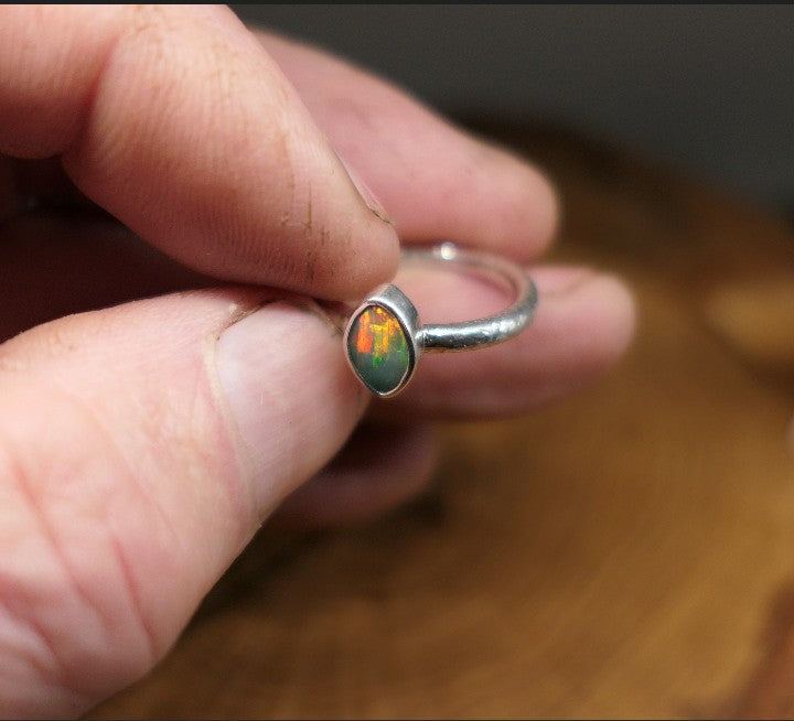 Silver Opal ring size L - 5.75US