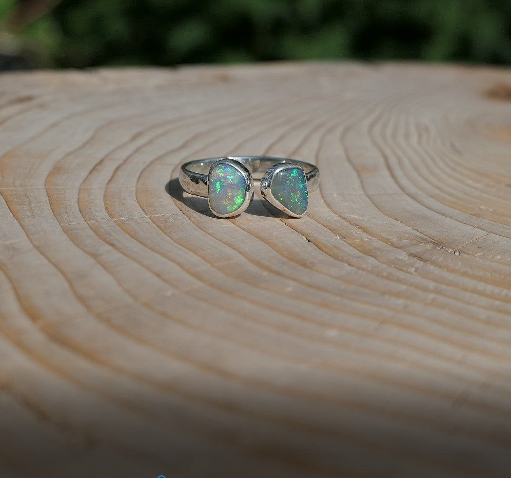 Double ended silver opal ring