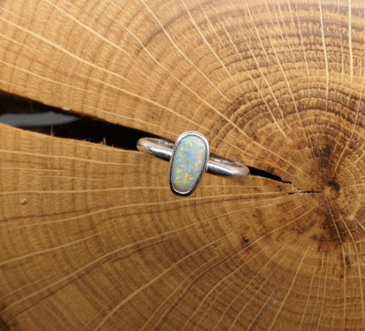 Silver Opal ring size O-1/2 / US 7.5