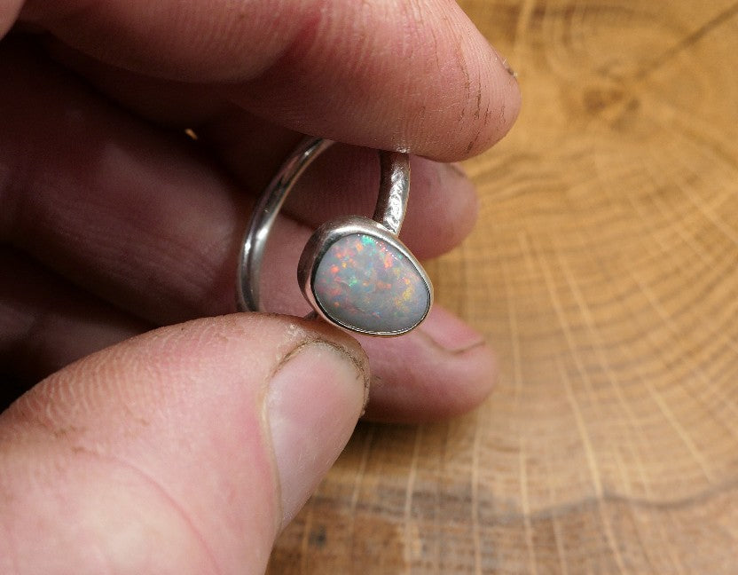Silver Opal ring size P-1/2 - 8US