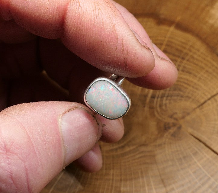 Silver Opal ring size P-1/2 - 8US