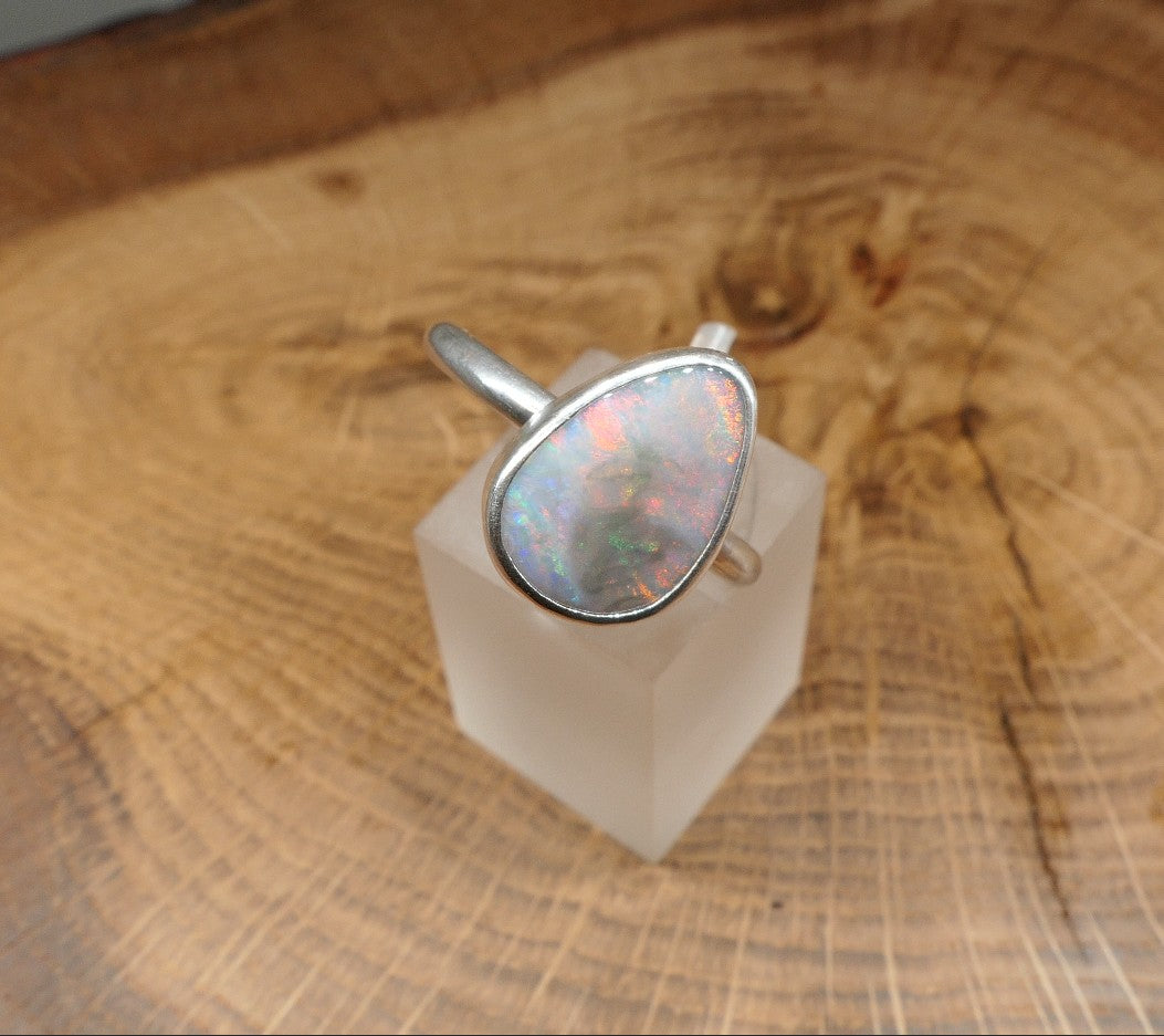 Silver Opal ring size P-1/2 / US8