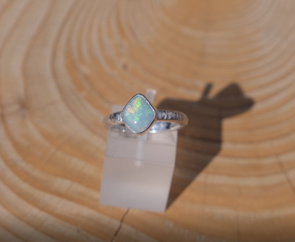 Silver opal ring , size K