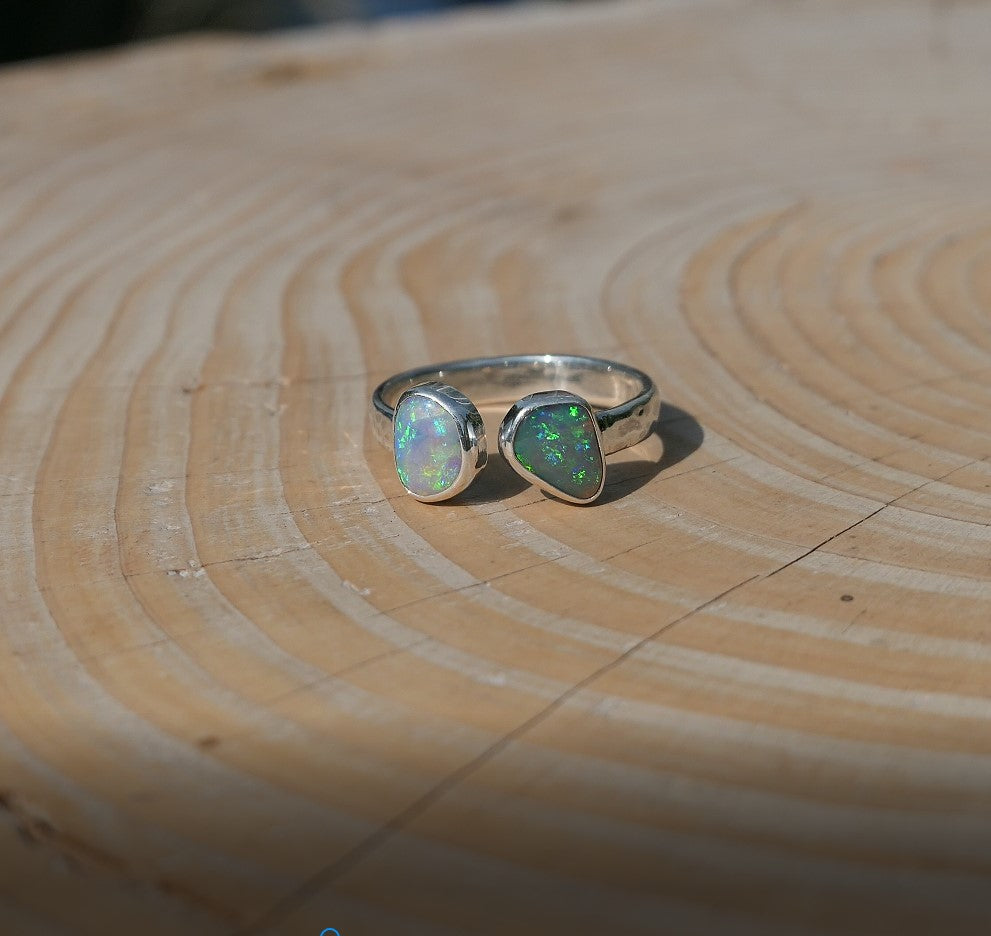 Double ended silver opal ring