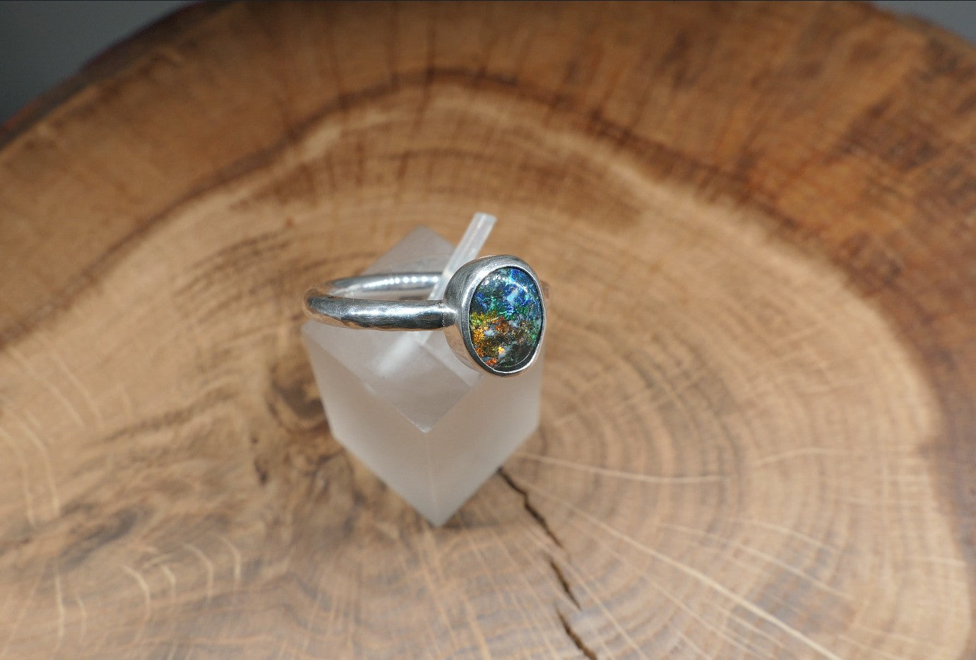 Silver Opal ring size N-1/2 - 7US