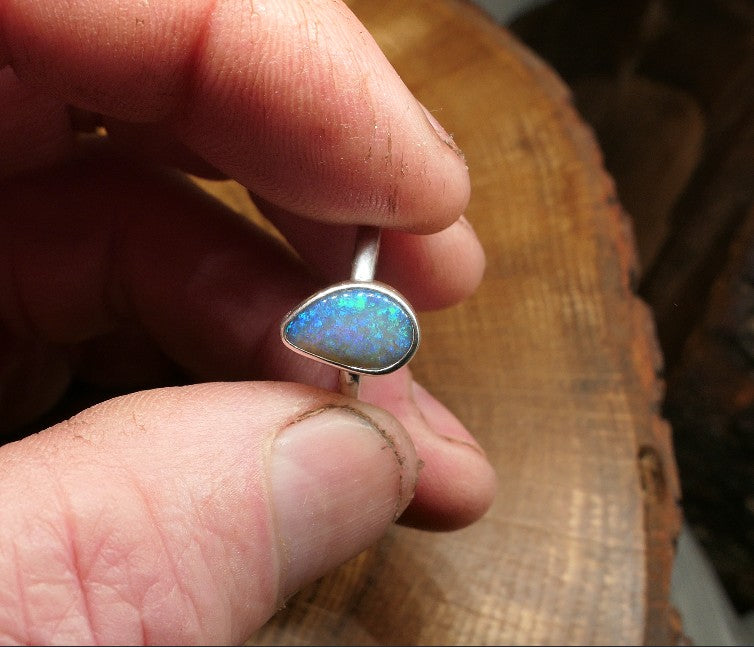 Silver Opal ring size P - 7.75US