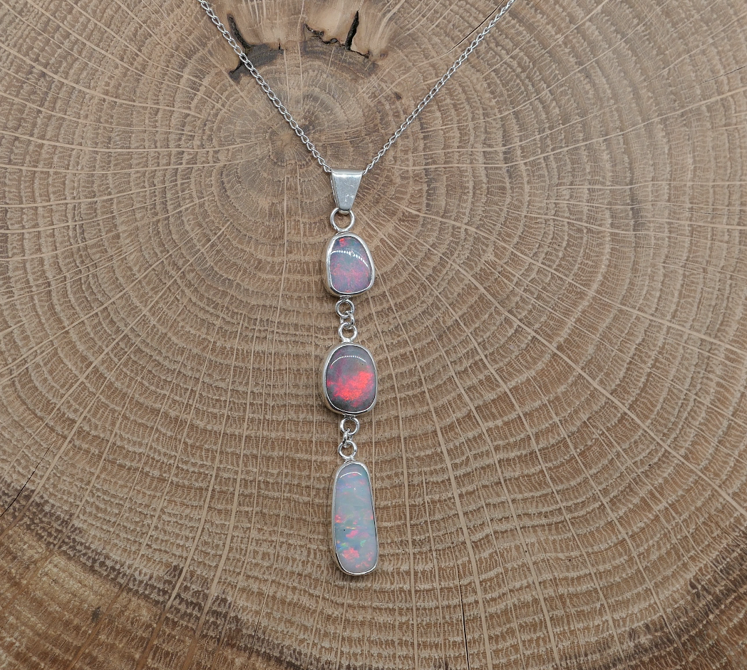 3-stone Silver opal pendant