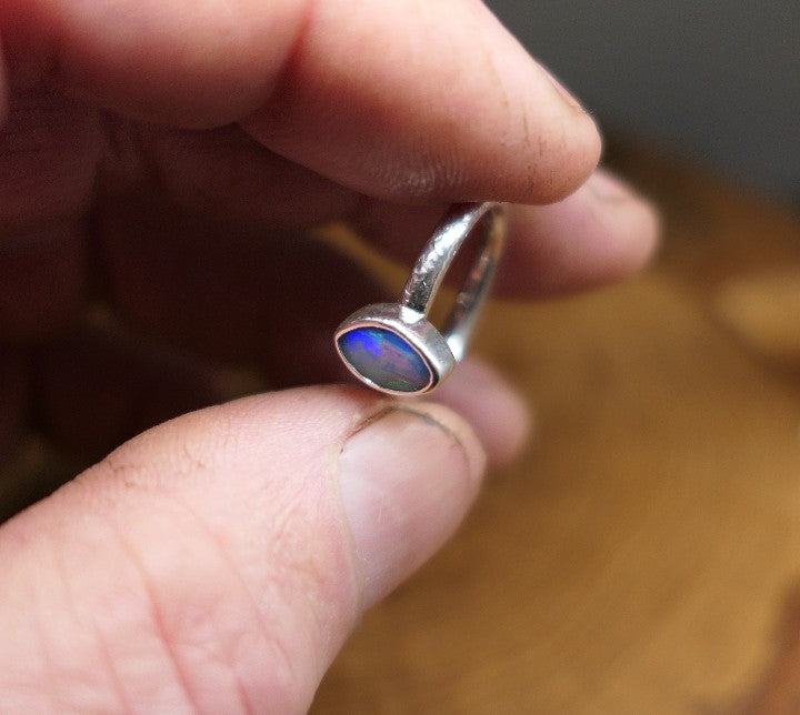 Silver Opal ring size L - 5.75US