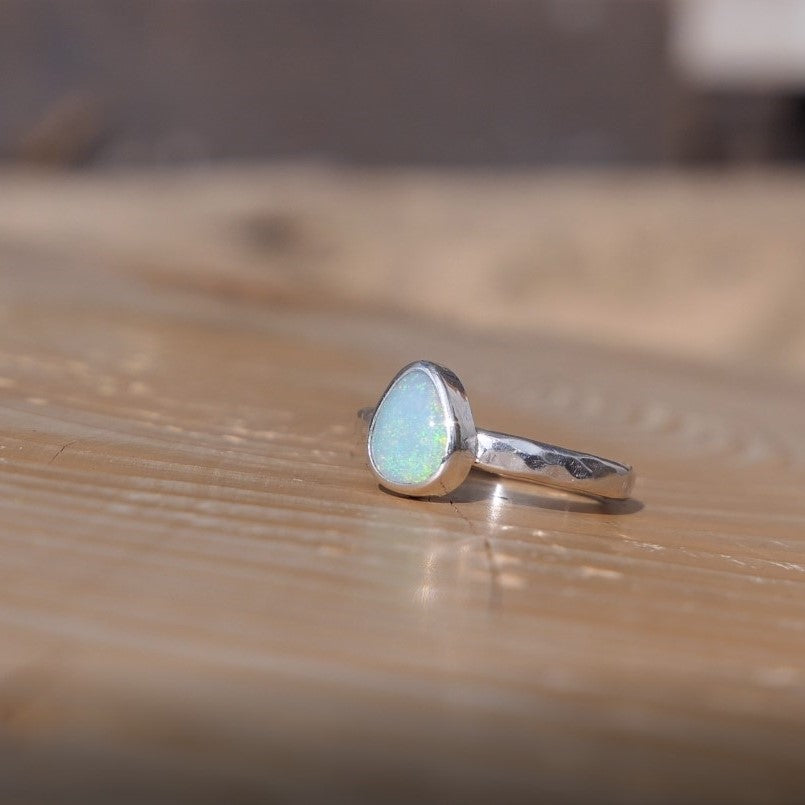 Dainty silver opal ring, size G