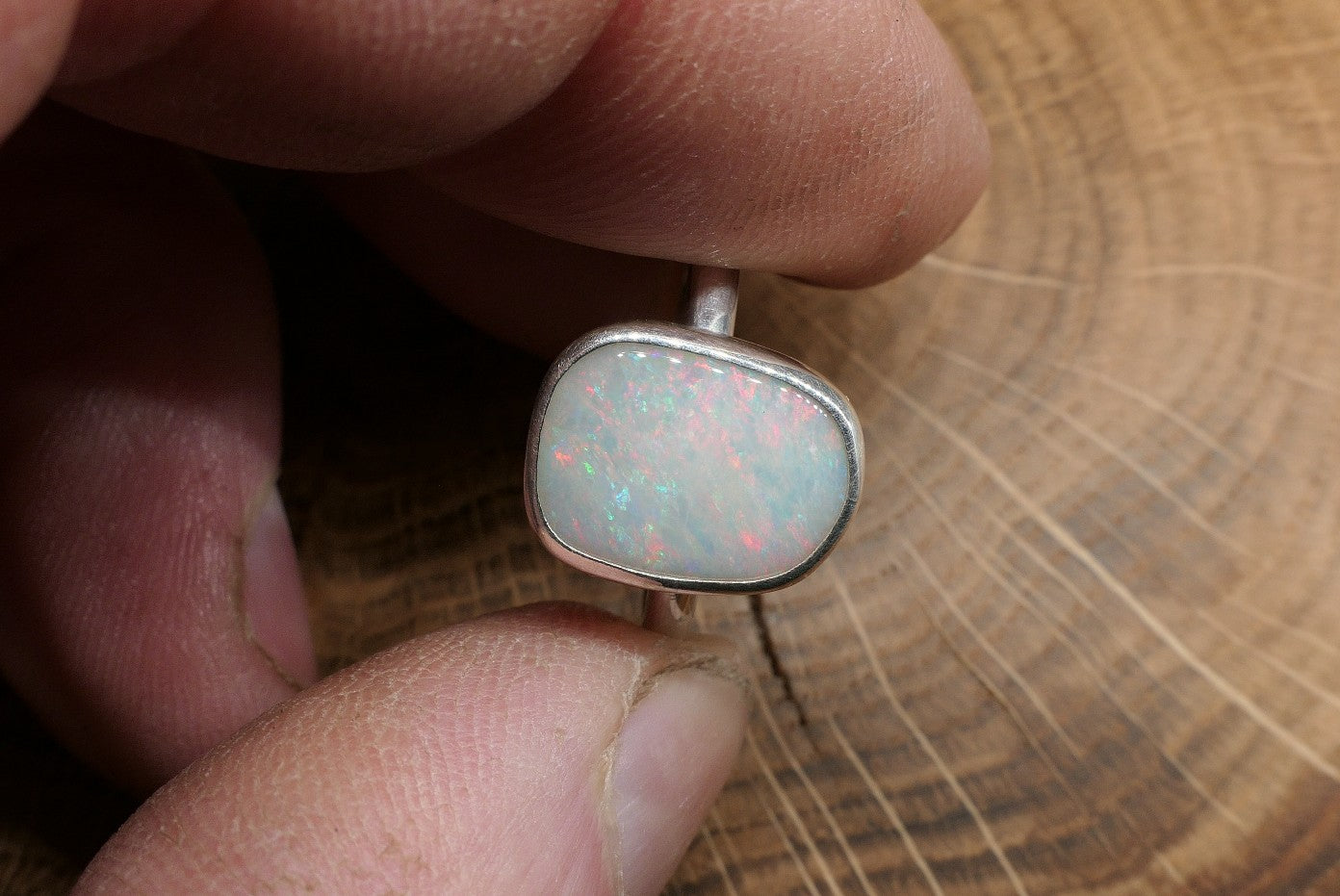Silver Opal ring size P-1/2 - 8US